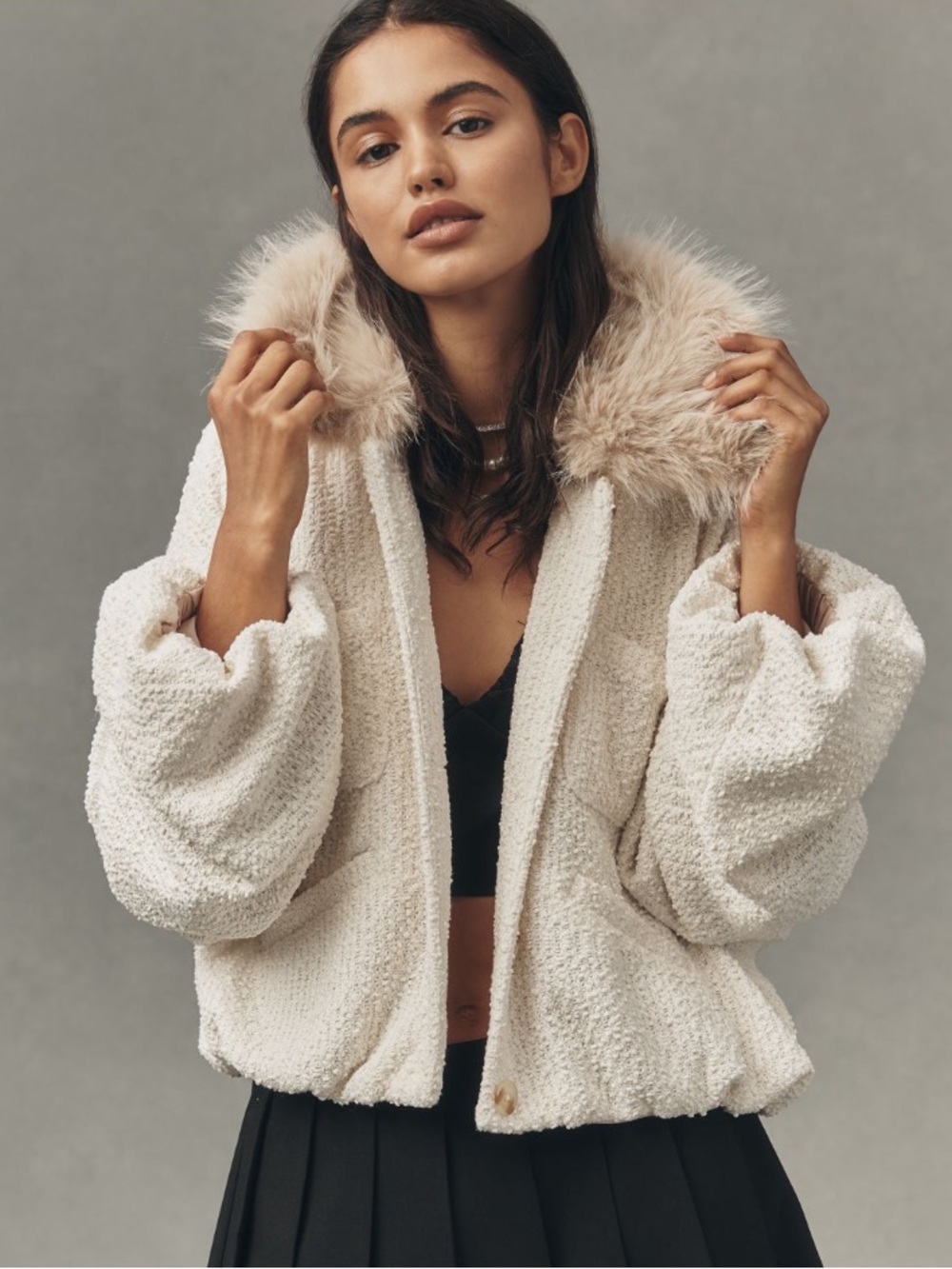 Mauve fur collar jacket
